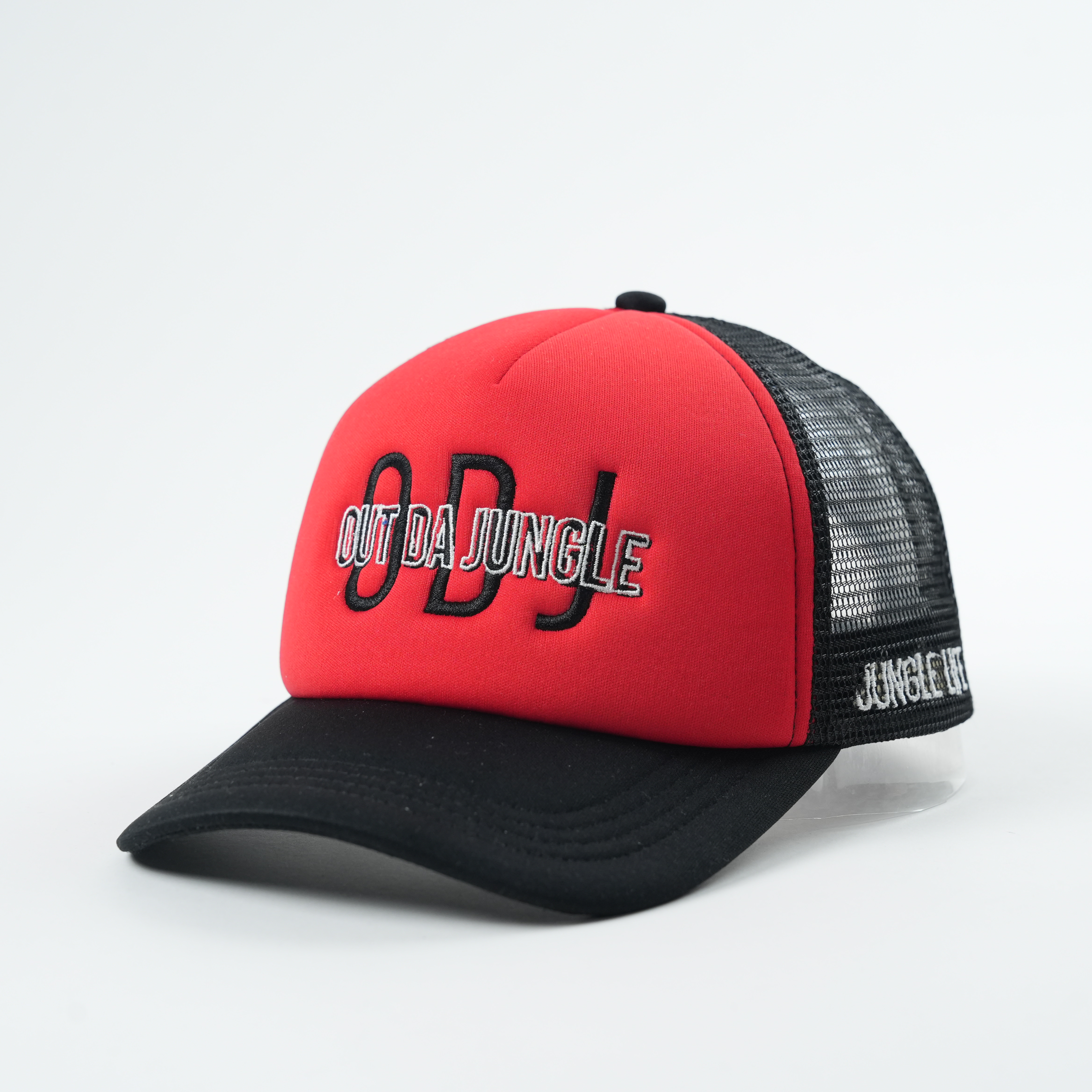 Red and Black Mesh Back Trucker Cap with Embroidered Letter Logo