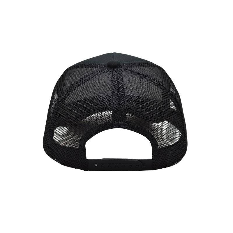 Black Mesh Back Trucker Hat with Foam Front and Embroidered Patch
