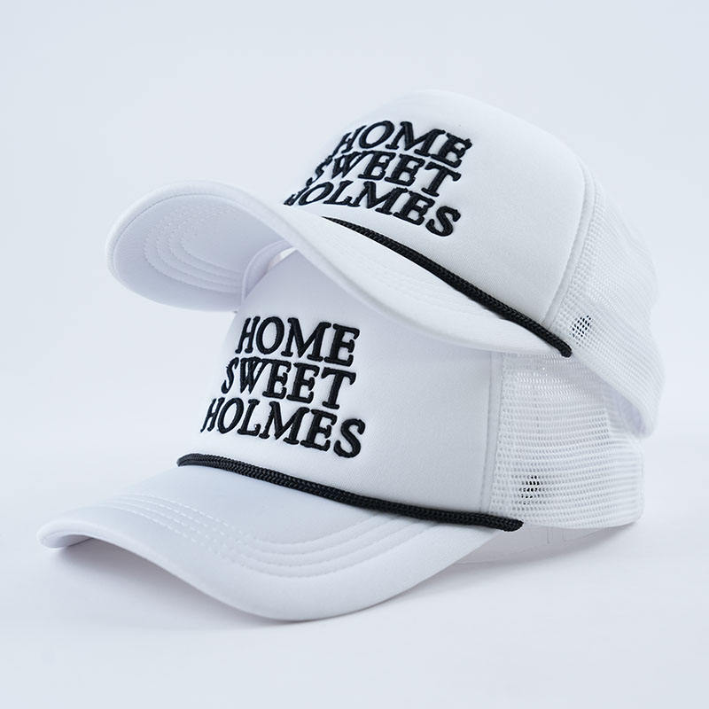 White Mesh Trucker Hat with HOME SWEET HOLMES 3D Embroidery – 5 Panel Foam Cap