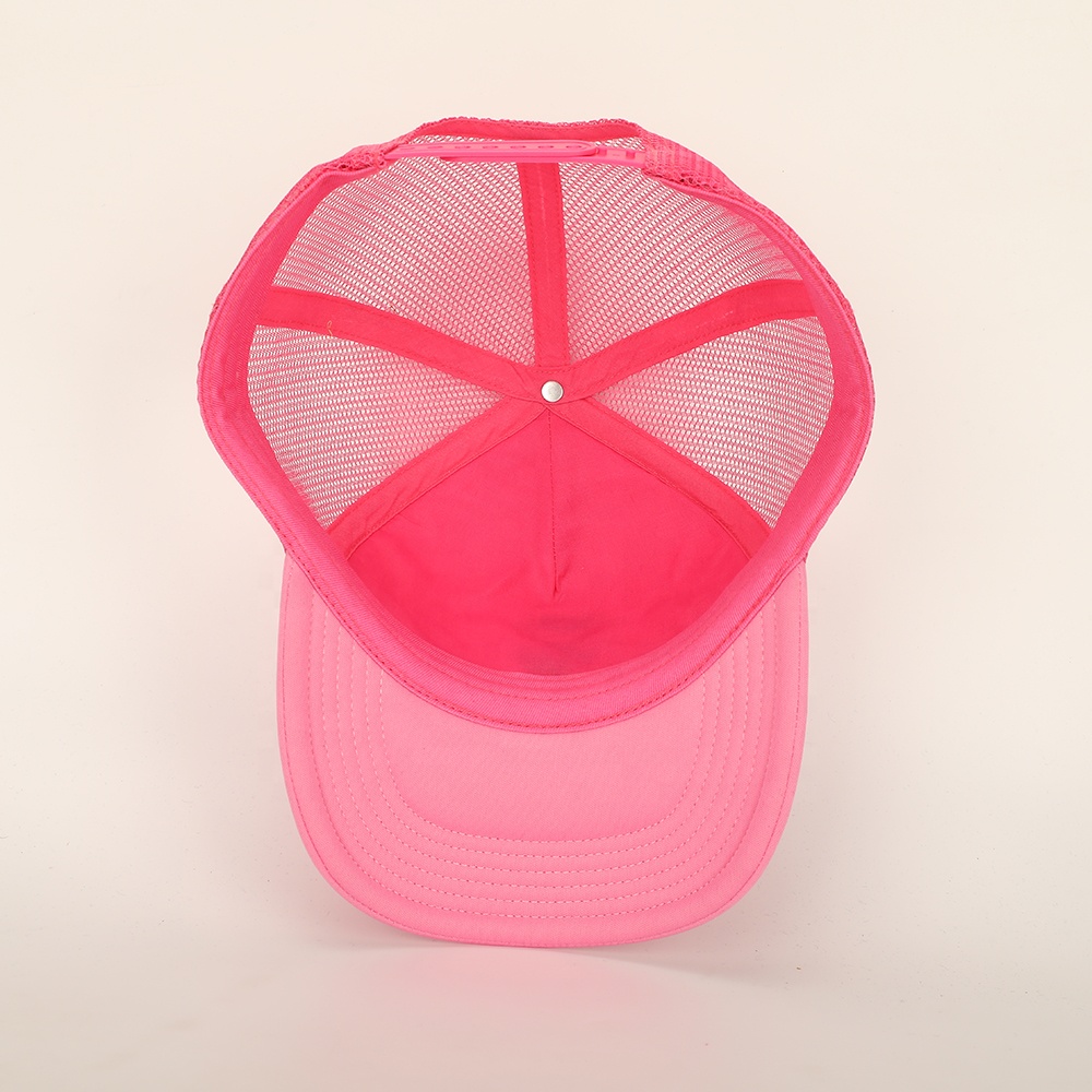 Pink Rose Embroidered Trucker Cap – Stylish Summer Mesh Hat