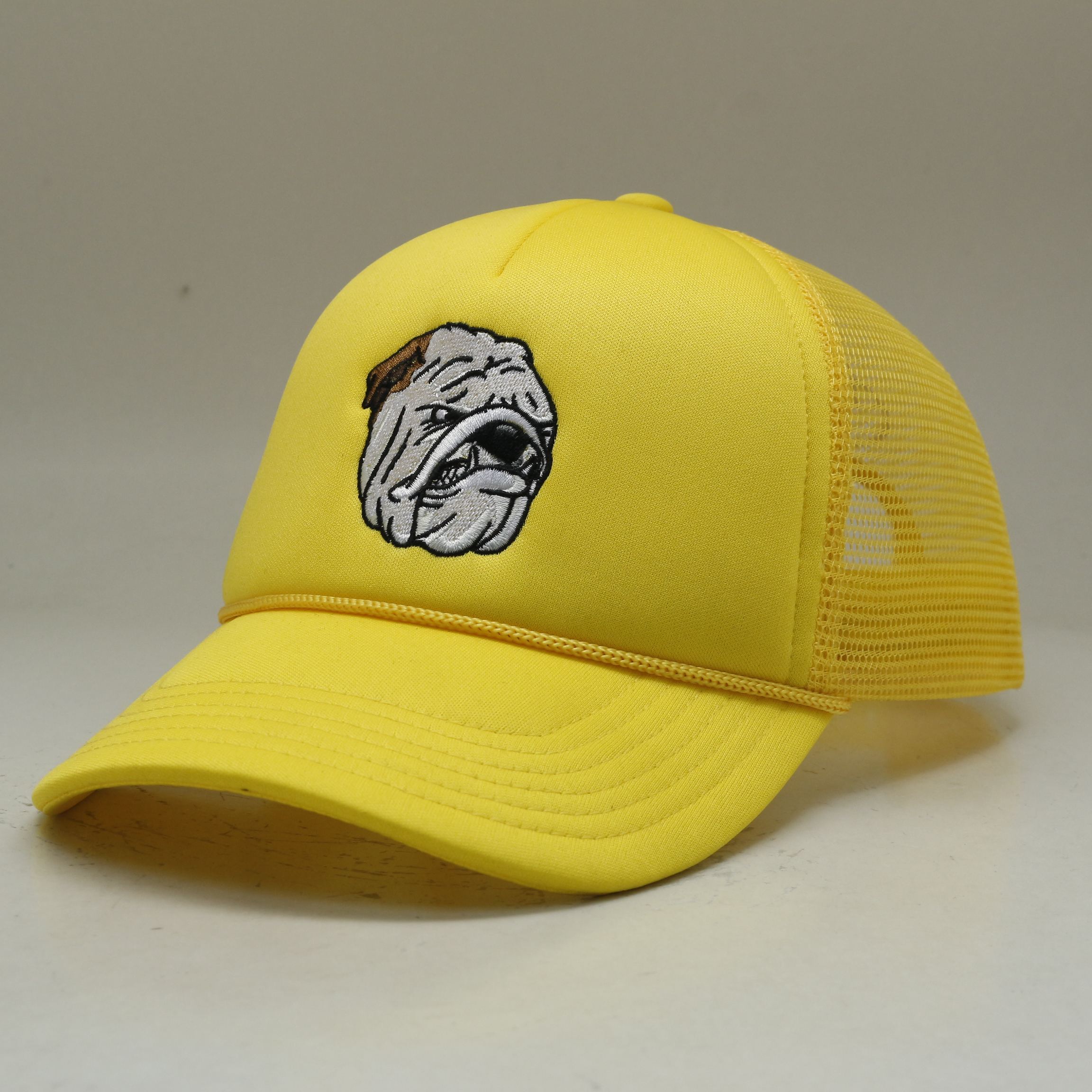 Yellow Mesh Bulldog Cap – Embroidered Foam Front Trucker Hat