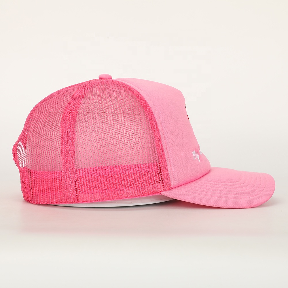 Pink Rose Embroidered Trucker Cap – Stylish Summer Mesh Hat
