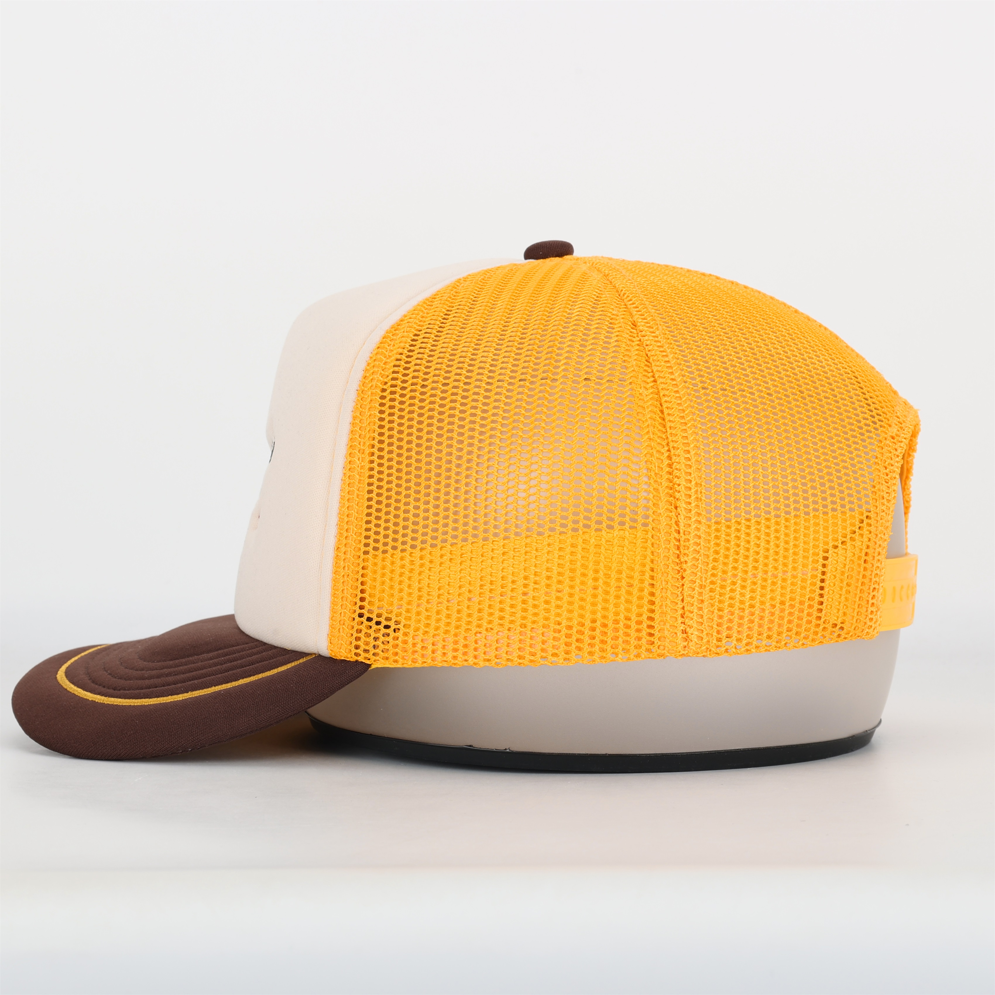 Retro Style Cherry’s Trucker Cap – Brown Yellow Mesh Snapback
