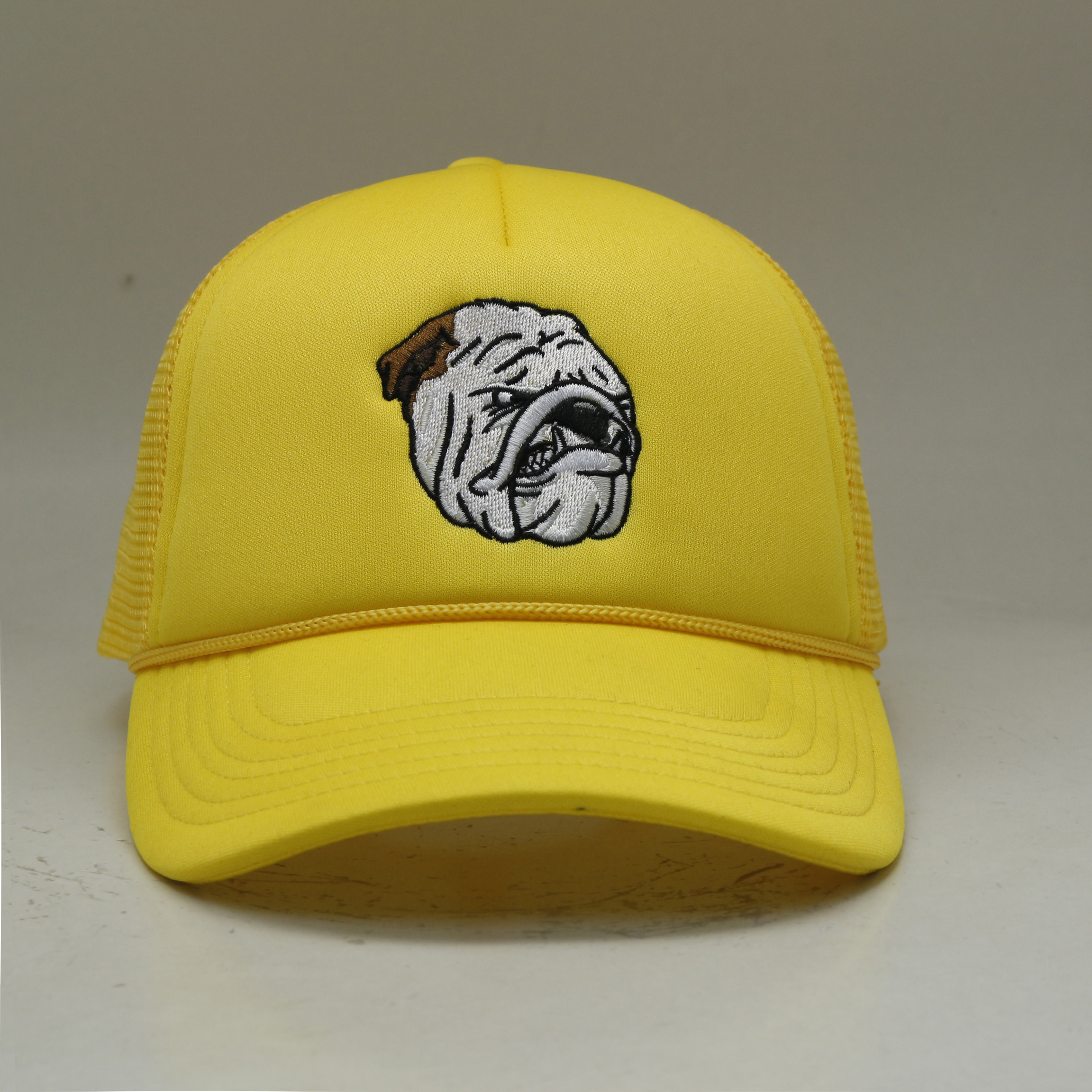 Yellow Mesh Bulldog Cap – Embroidered Foam Front Trucker Hat