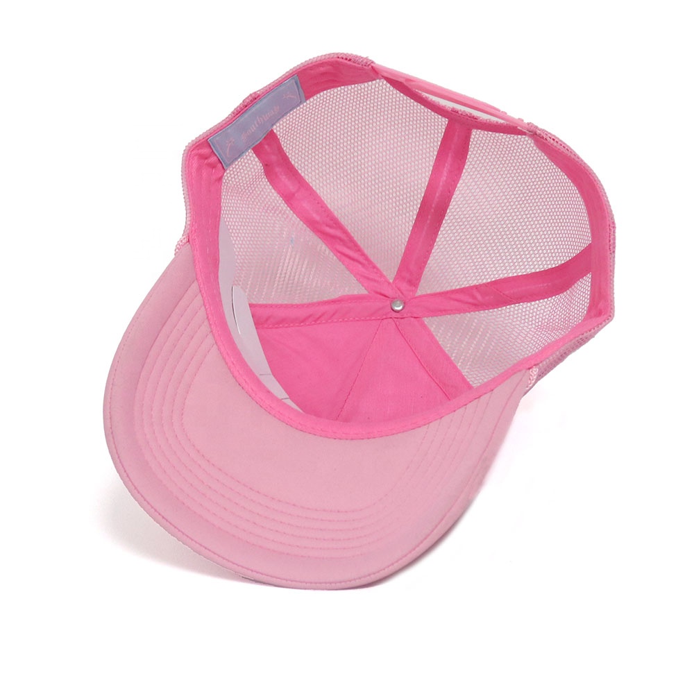 Pink Southway Foam Trucker Hat – Flat Embroidered Logo 5 Panel Mesh Cap