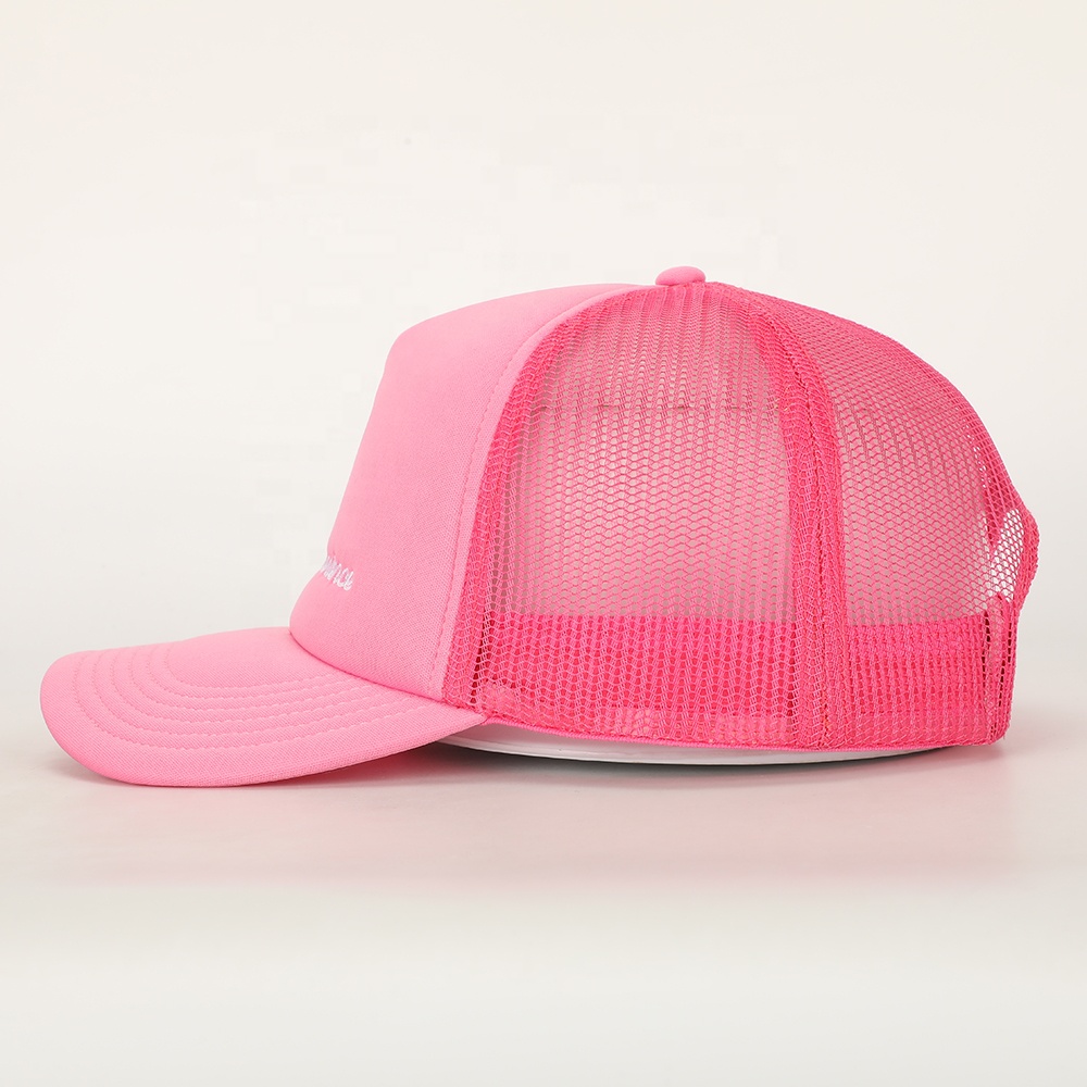 Pink Rose Embroidered Trucker Cap – Stylish Summer Mesh Hat
