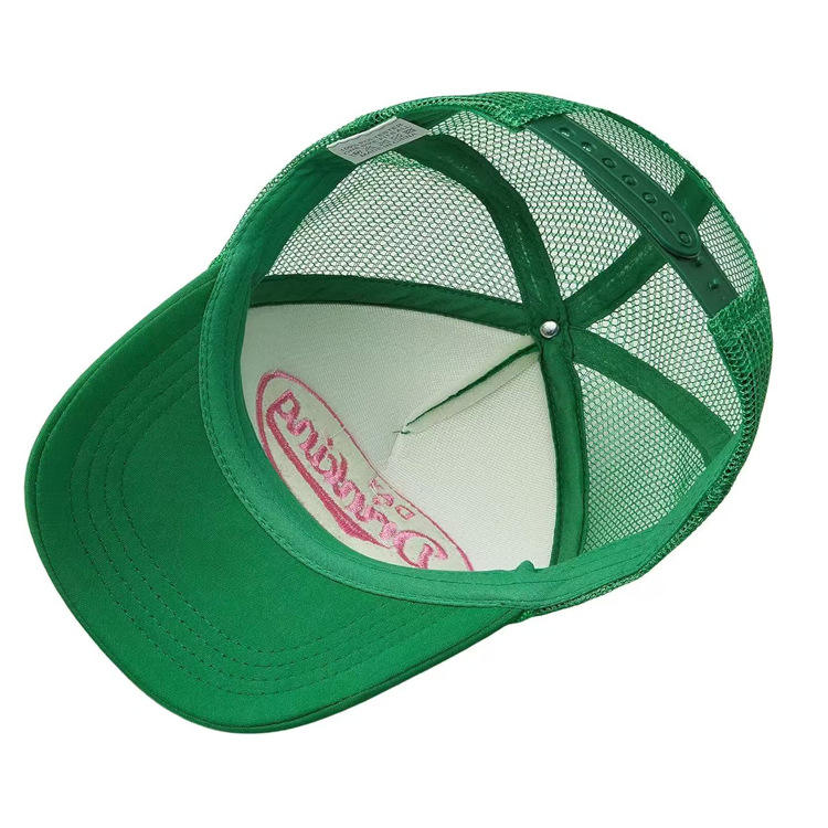 Green Foam Mesh Trucker Hat with Pink Embroidery – Drinking Logo Cap