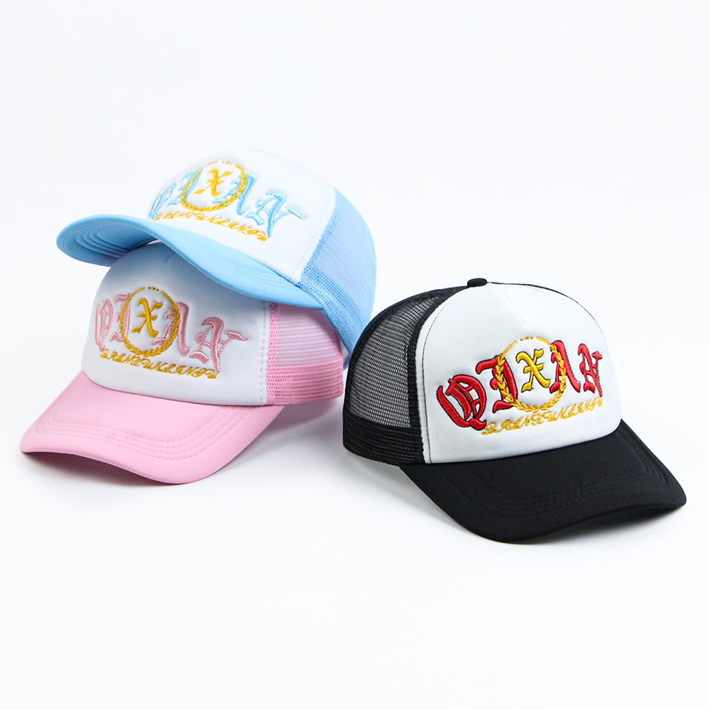 Colorful 5 Panel Foam Trucker Hat with Embroidered Logo and Mesh Back