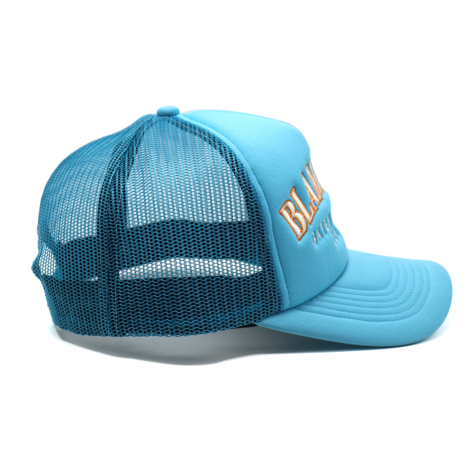 Blue Foam Mesh Trucker Hat with Flat Embroidered Logo