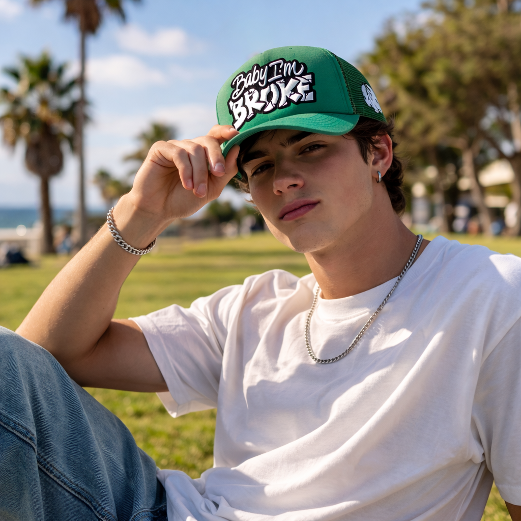 Green Foam Trucker Hat with Bold Front Patch Embroidery