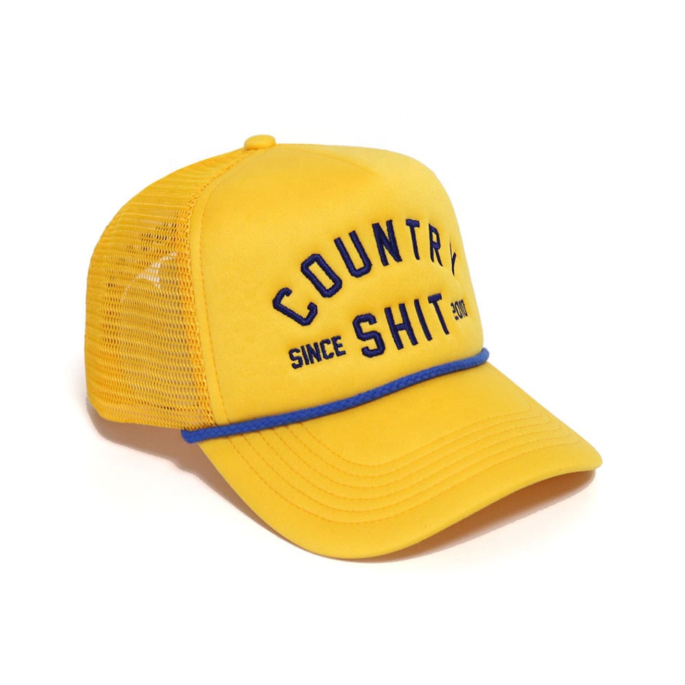 Country Shit Yellow Trucker Hat – Bold Embroidered Foam Mesh Rope Cap