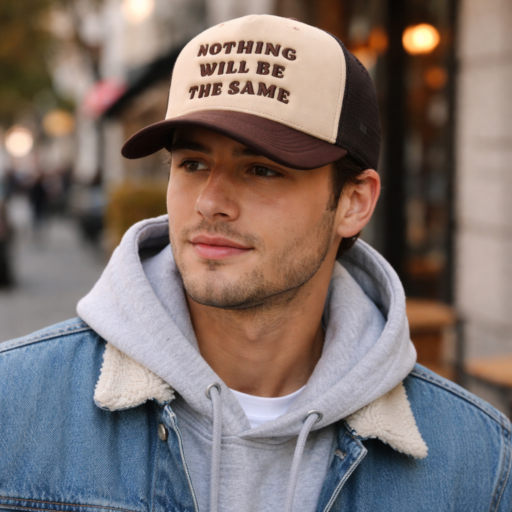 Brown & Beige Foam Trucker Hat with 3D Text Embroidery