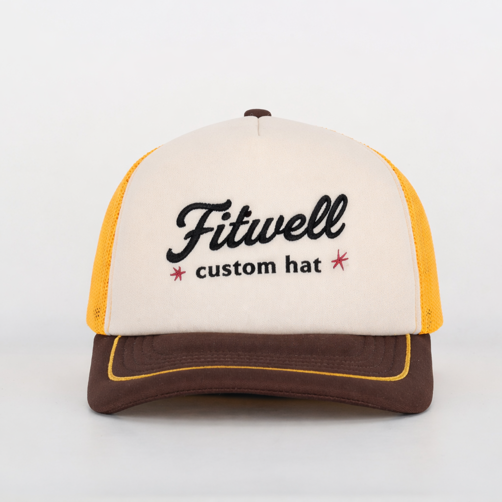 Retro Style Cherry’s Trucker Cap – Brown Yellow Mesh Snapback