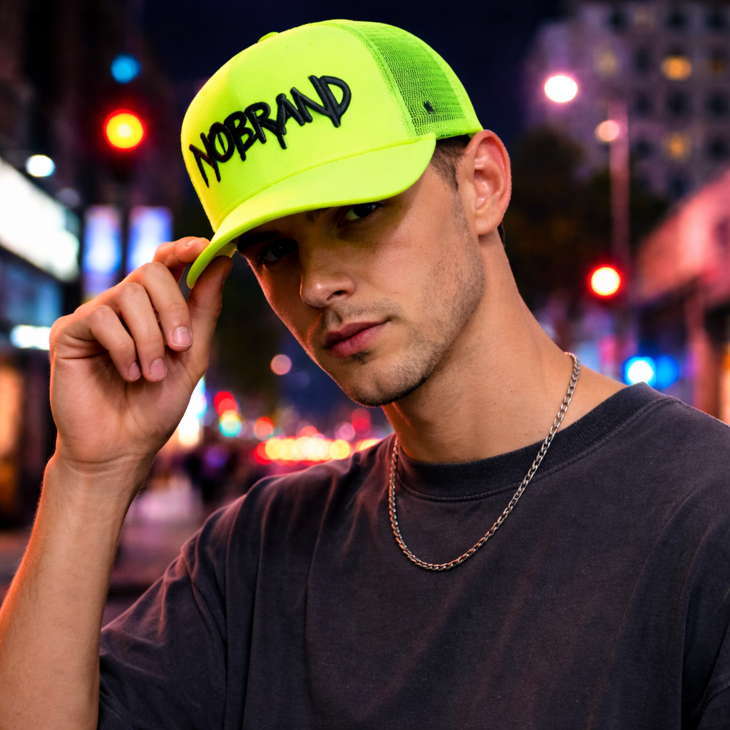 Neon Foam Front 5 Panel Mesh Trucker Hat with Bold Embroidered Logo