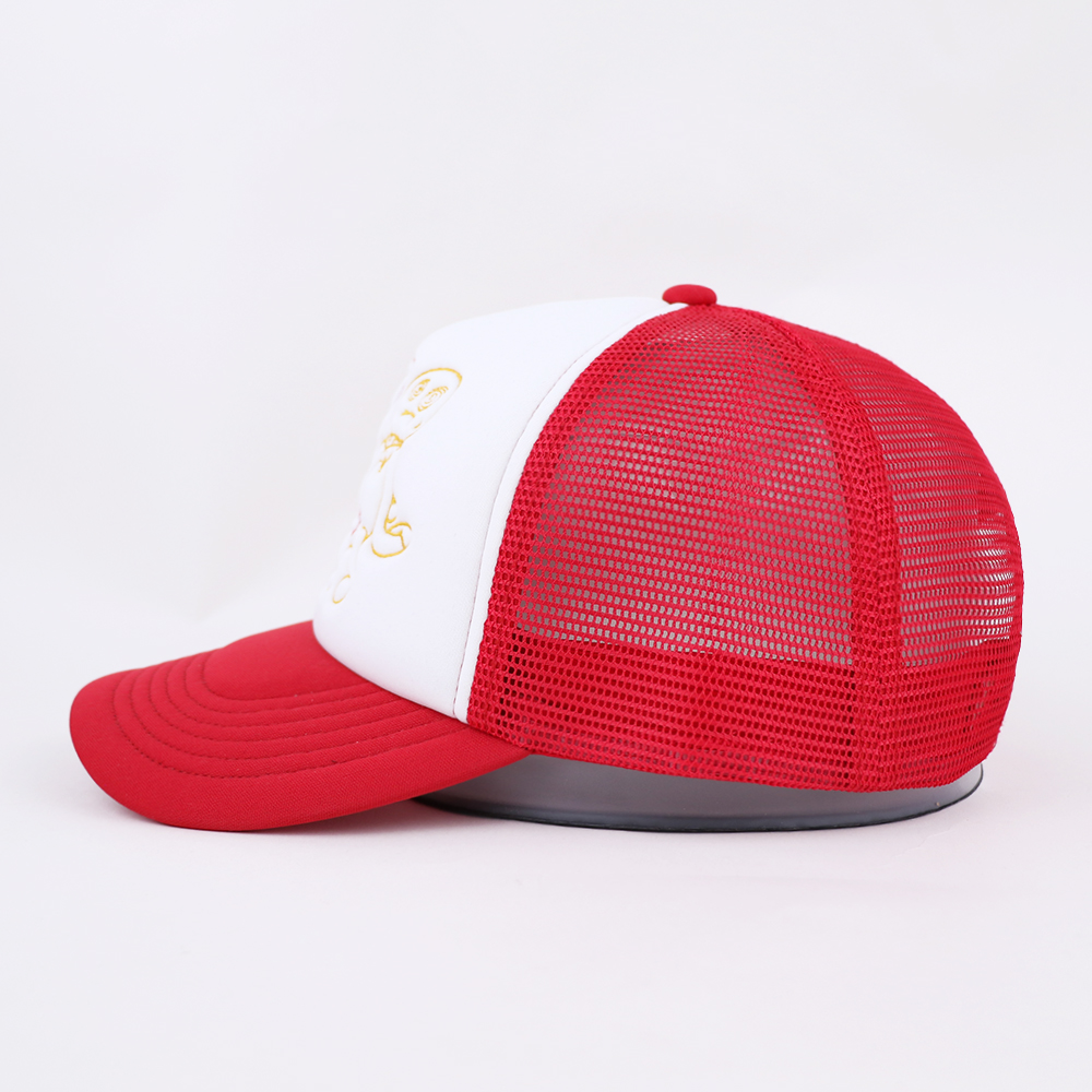 Colorful Cartoon Embroidered Foam Trucker Hat – Playful Mesh Cap for Street Style