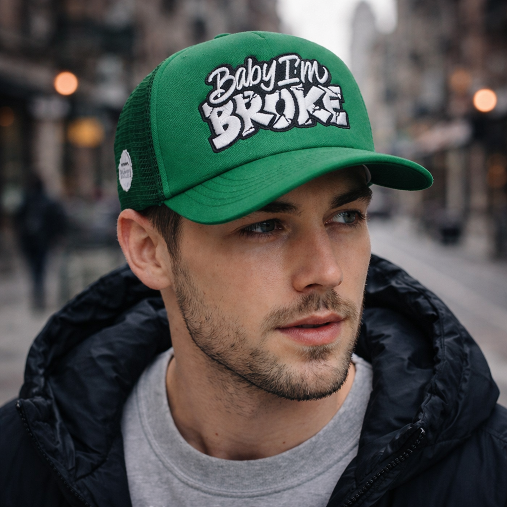 Green Foam Trucker Hat with Flat Embroidery – 5 Panel Street Style Cap
