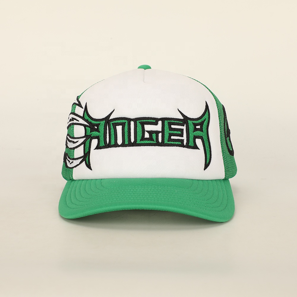 Green Tribal Embroidered Trucker Hat with Mesh Back