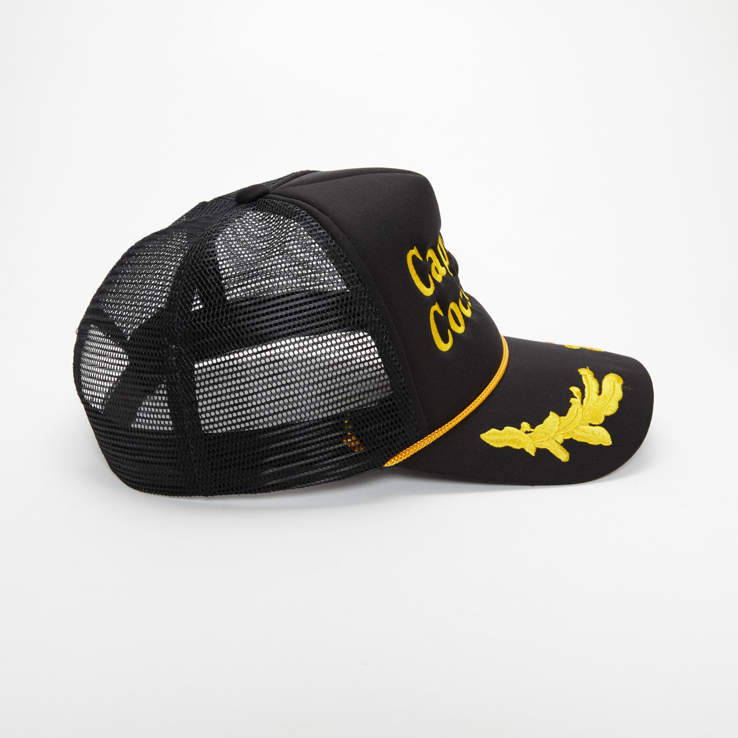 Captain Cocktail Embroidered Black Foam Trucker Hat with Mesh Back