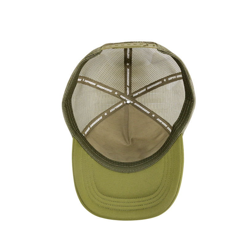 Green & White Foam Mesh Trucker Cap with Star Graphic Embroidery