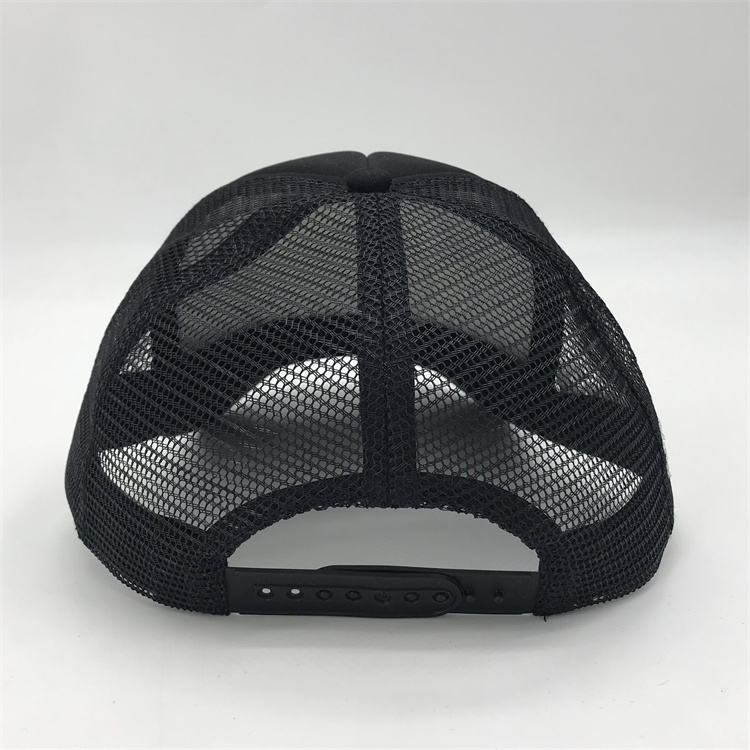 Vintage Gothic Mesh Trucker Hat with Flat Embroidery – Black Foam Cap