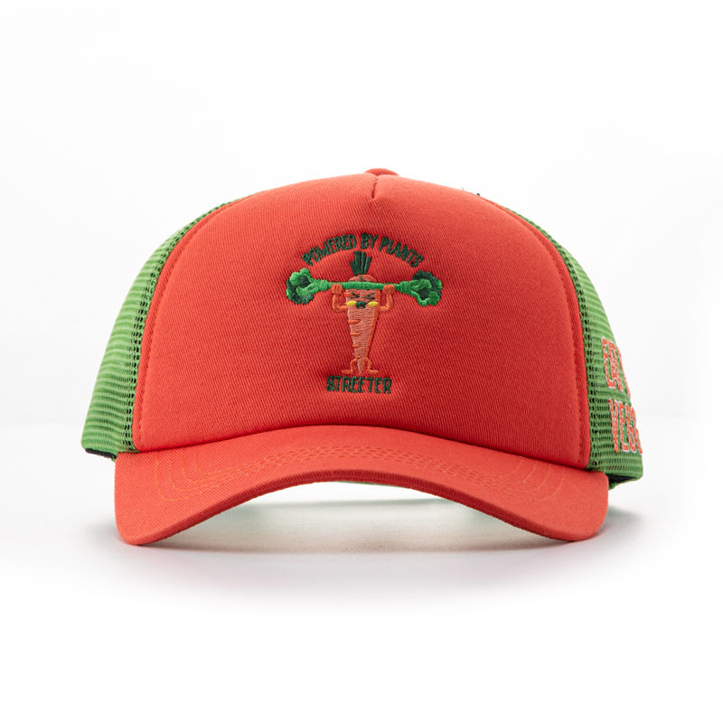 Two-Tone Foam Trucker Cap with Embroidered Vegetable Graphic