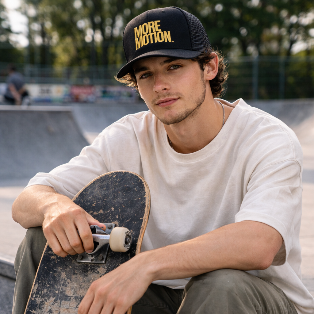 More Motion Embroidered Mesh Back Foam Trucker Cap