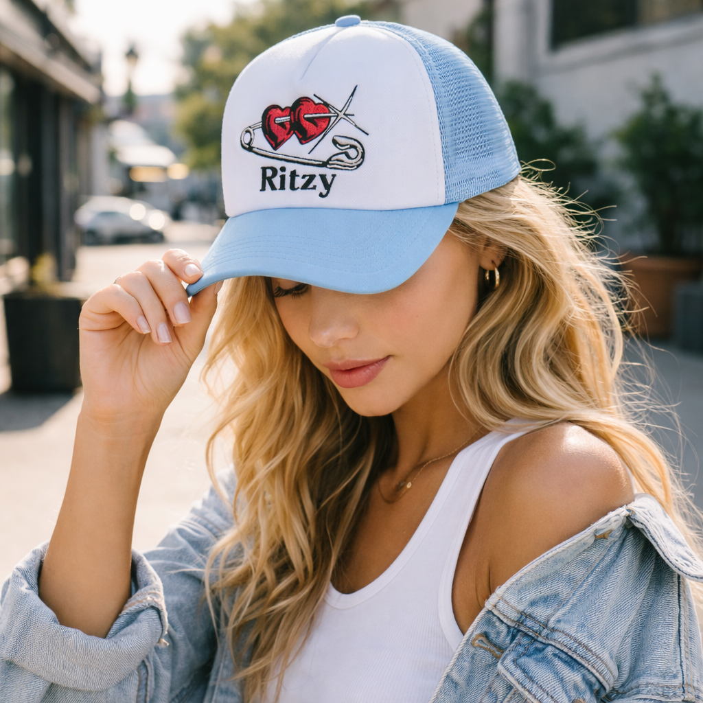 Broken Heart Safety Pin Embroidered Mesh Cap