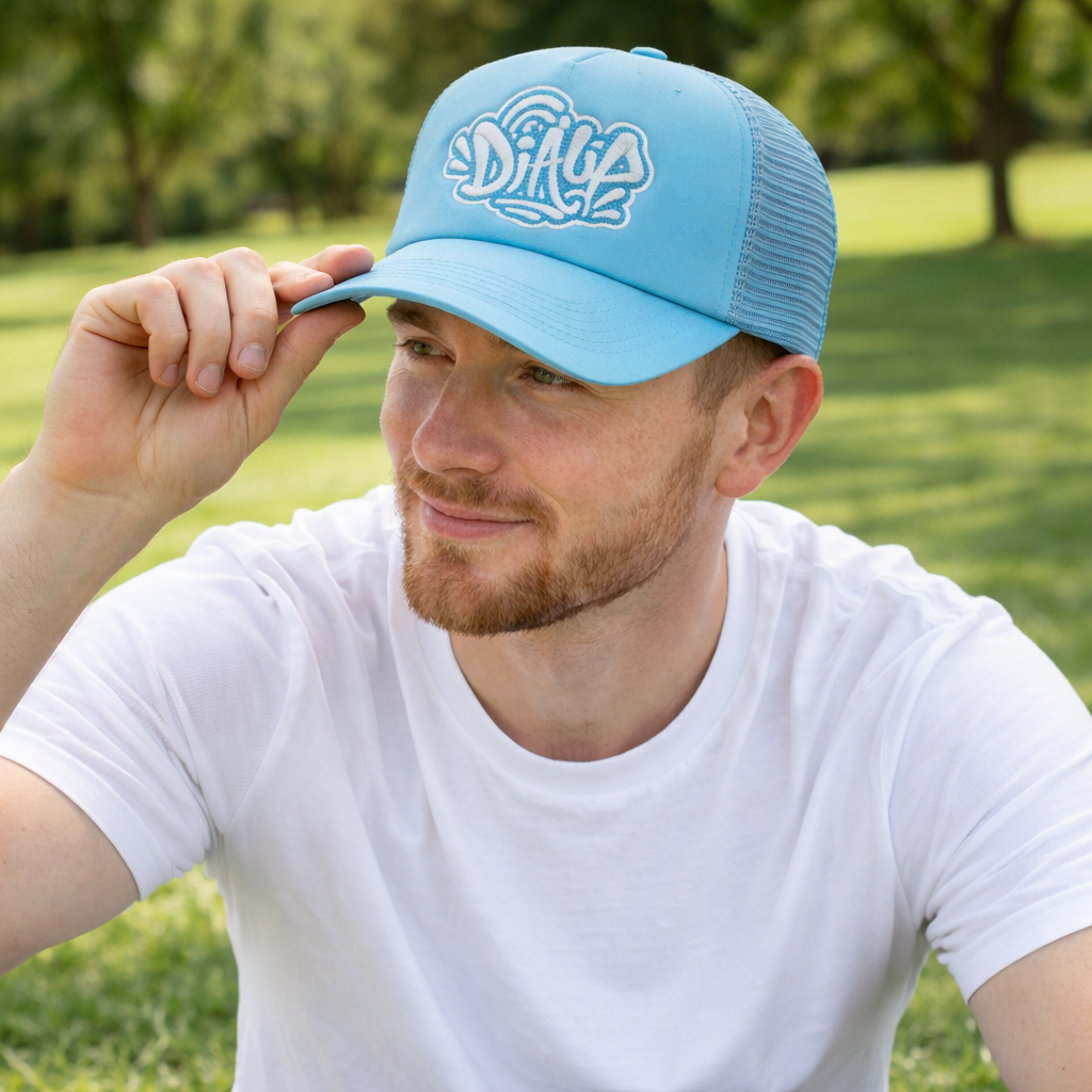 Dihua Light Blue Foam Mesh Trucker Hat