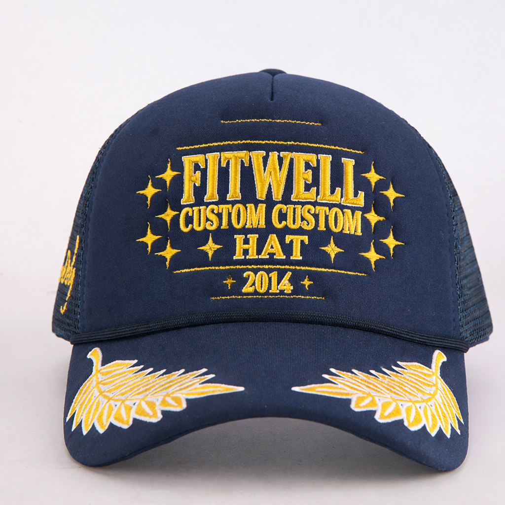 Navy Embroidered Championship Trucker Cap 2024 Wing Design Snapback Hat