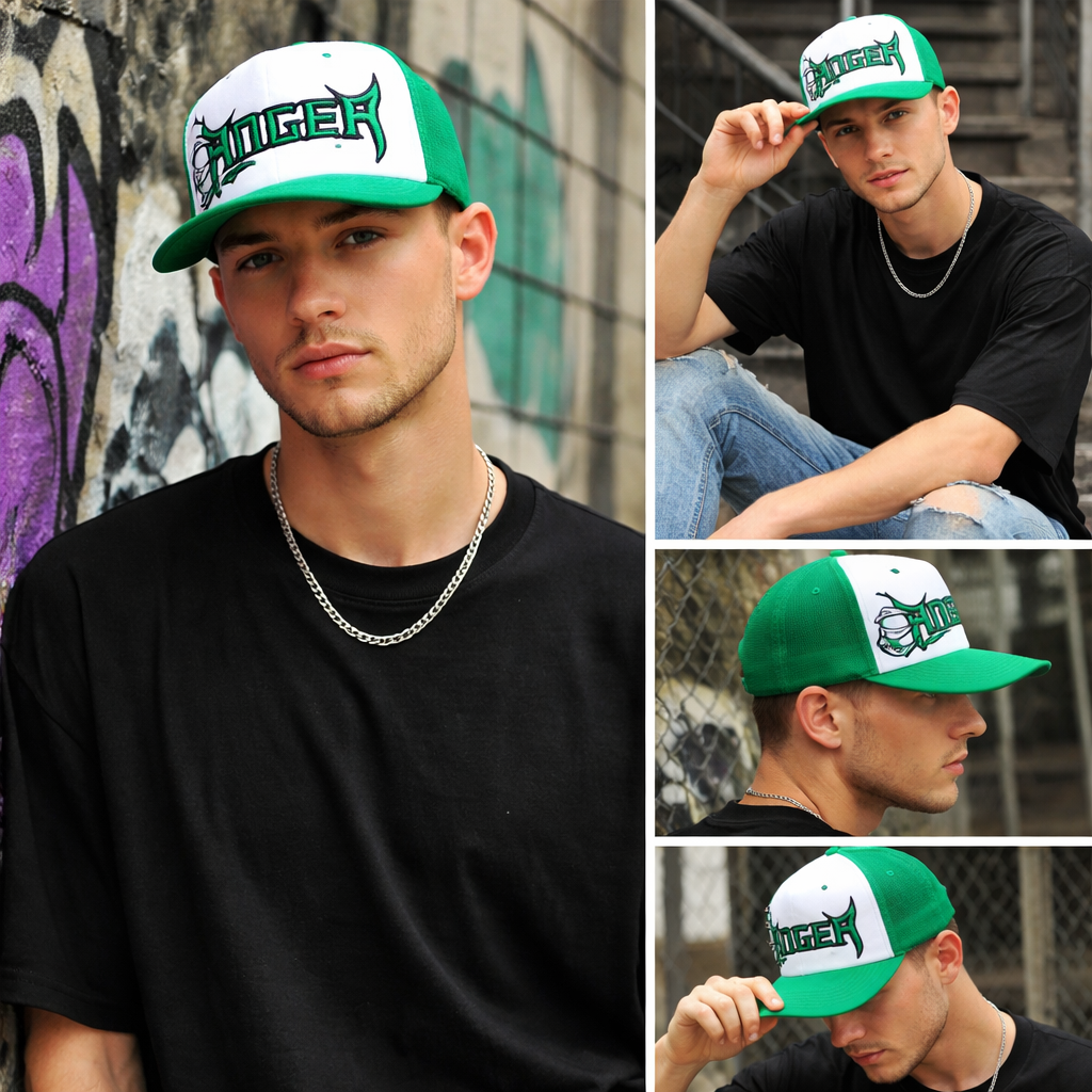 Green Tribal Embroidered Trucker Hat with Mesh Back