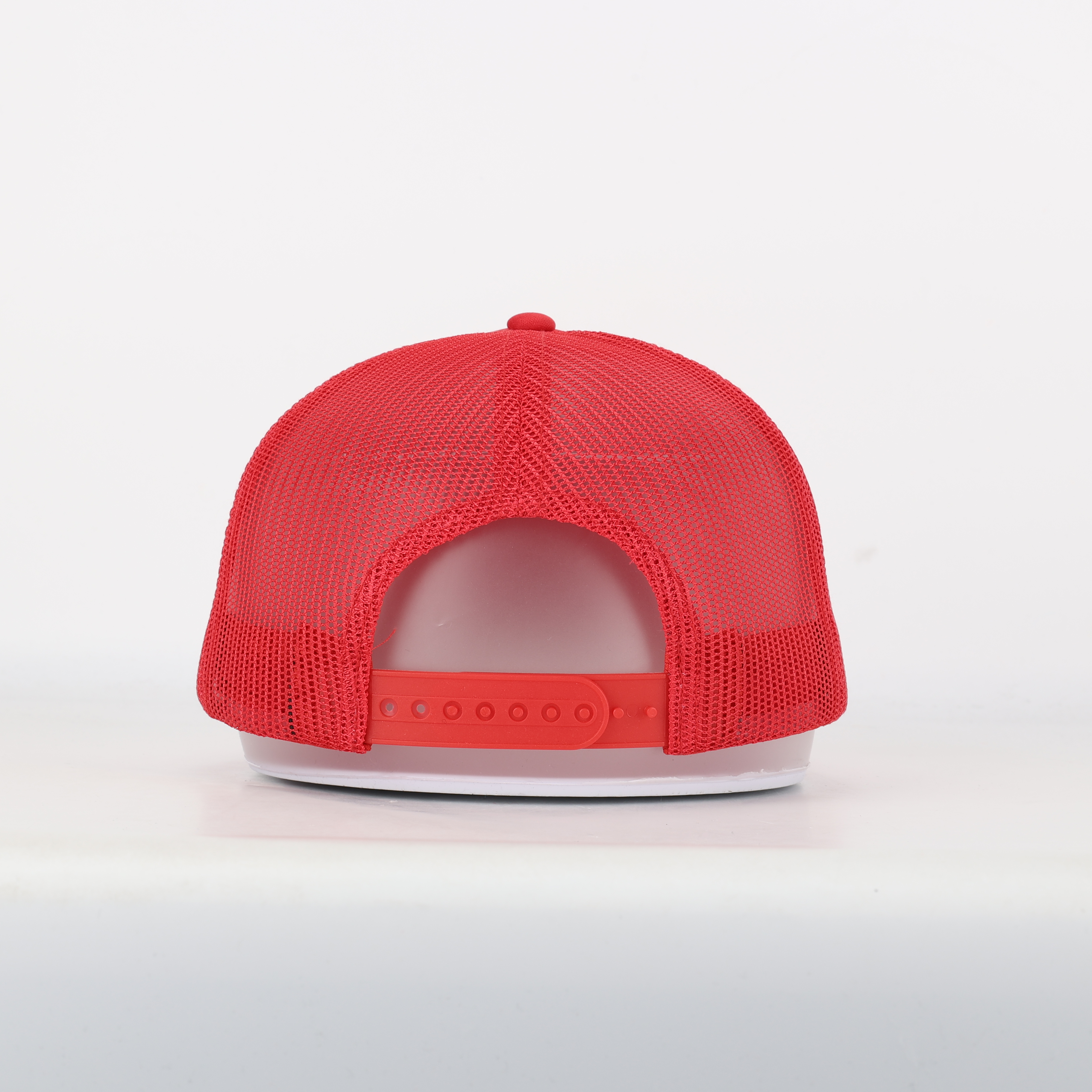 Red Mesh Trucker Cap with White Script Logo