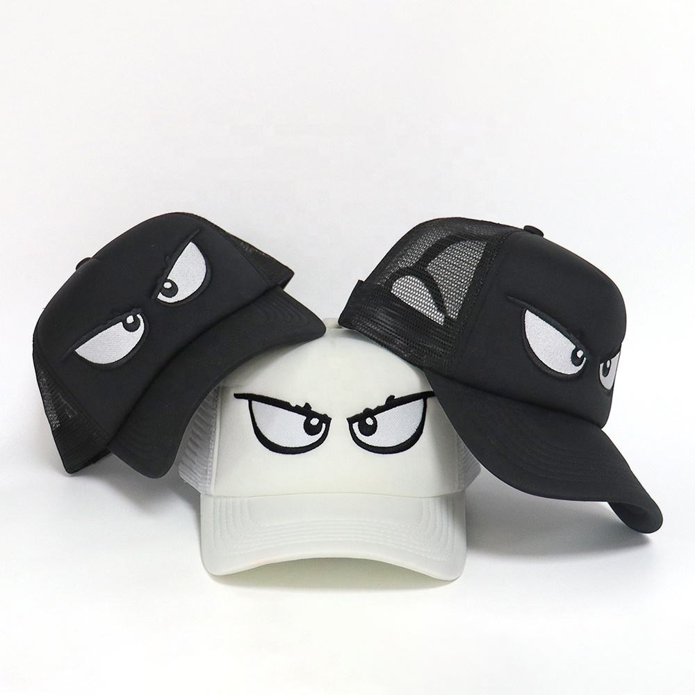 Angry Eyes Embroidered 5-Panel Foam Trucker Hat with Mesh Back