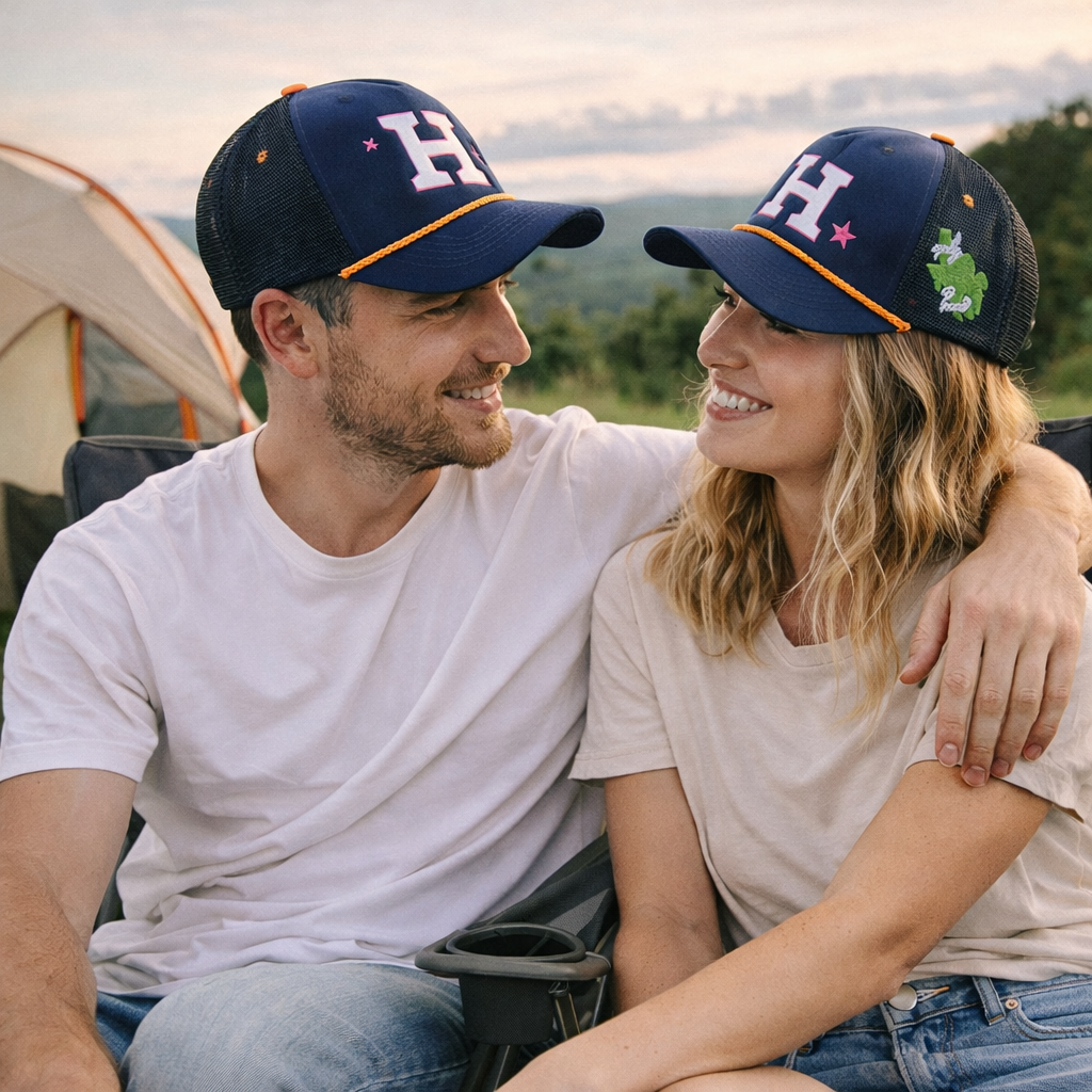 Foam Front Mesh Trucker Cap with Flat Embroidered Letter Patch & Rope Detail