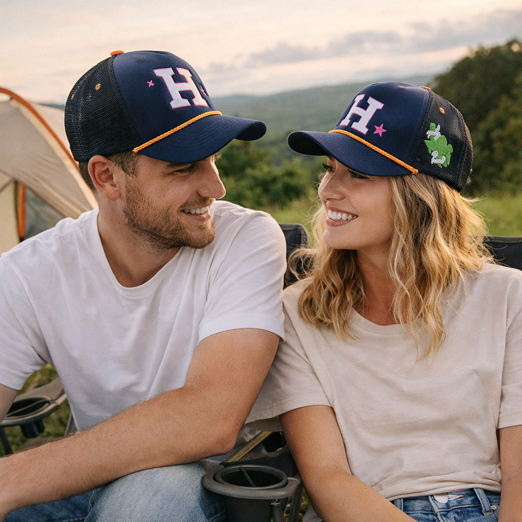 Foam Front Mesh Trucker Cap with Flat Embroidered Letter Patch & Rope Detail