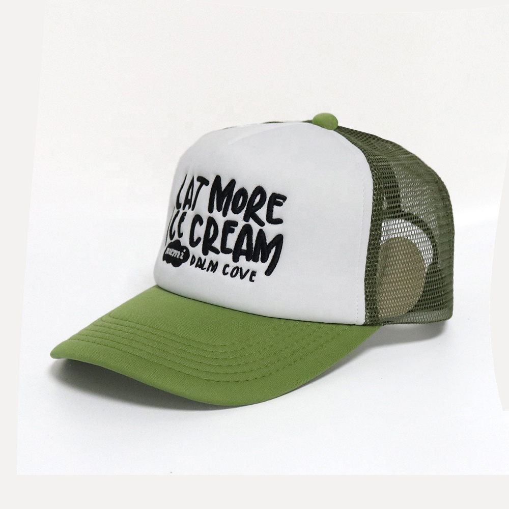 Eat More Ice Cream Embroidered 5-Panel Foam Trucker Hat with Flat Embroidery