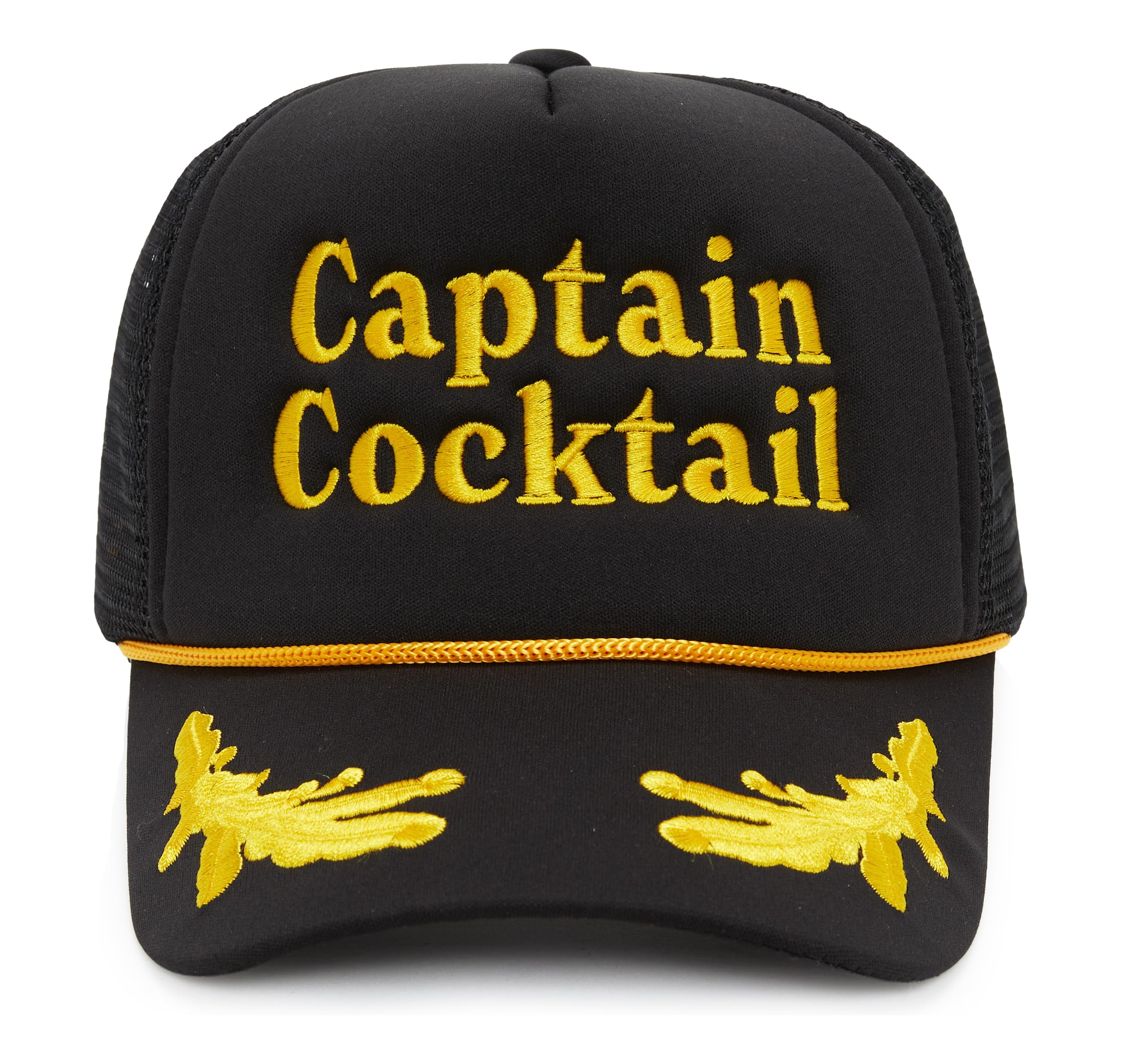 Captain Cocktail Embroidered Black Foam Trucker Hat with Mesh Back