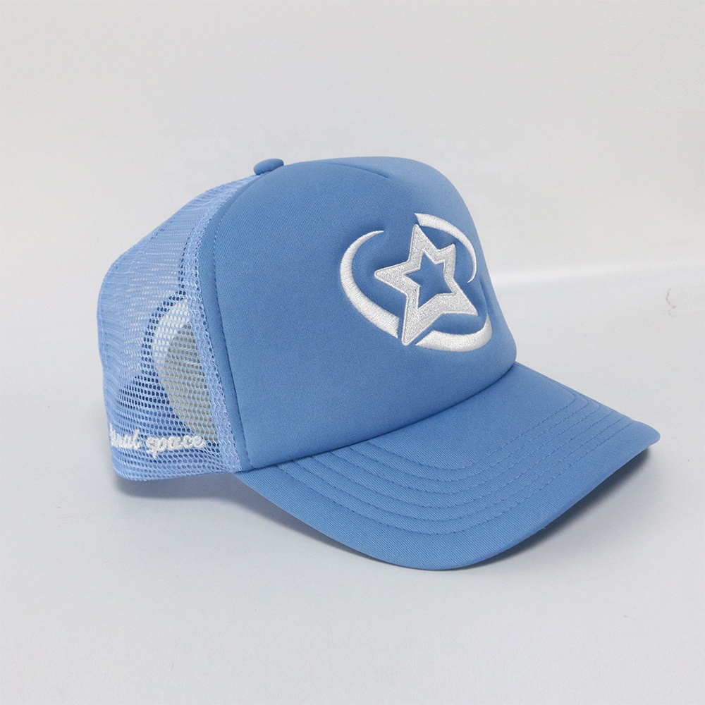 Blue Star Embroidered Foam Trucker Cap Breathable Mesh Snapback Hat