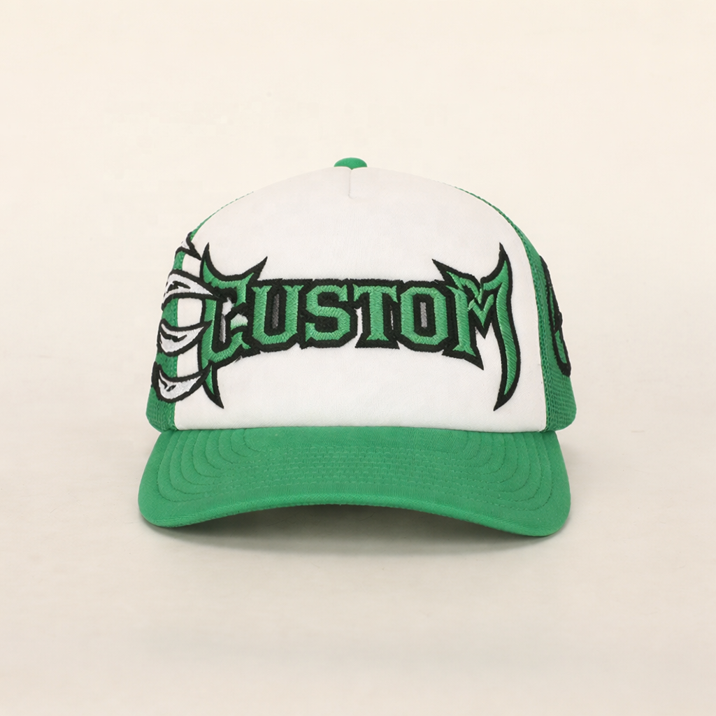 Green Tribal Embroidered Trucker Hat with Mesh Back