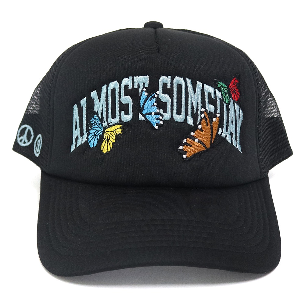 Butterfly Graphic Embroidered Black Mesh Back Trucker Cap