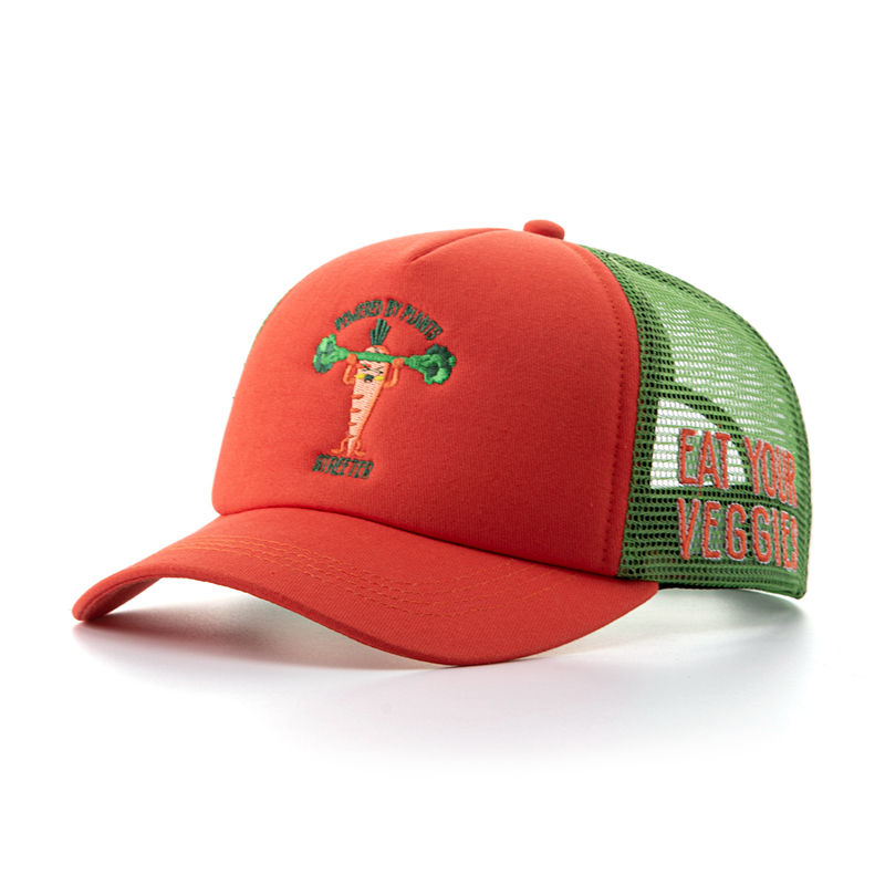 Two-Tone Foam Trucker Cap with Embroidered Vegetable Graphic
