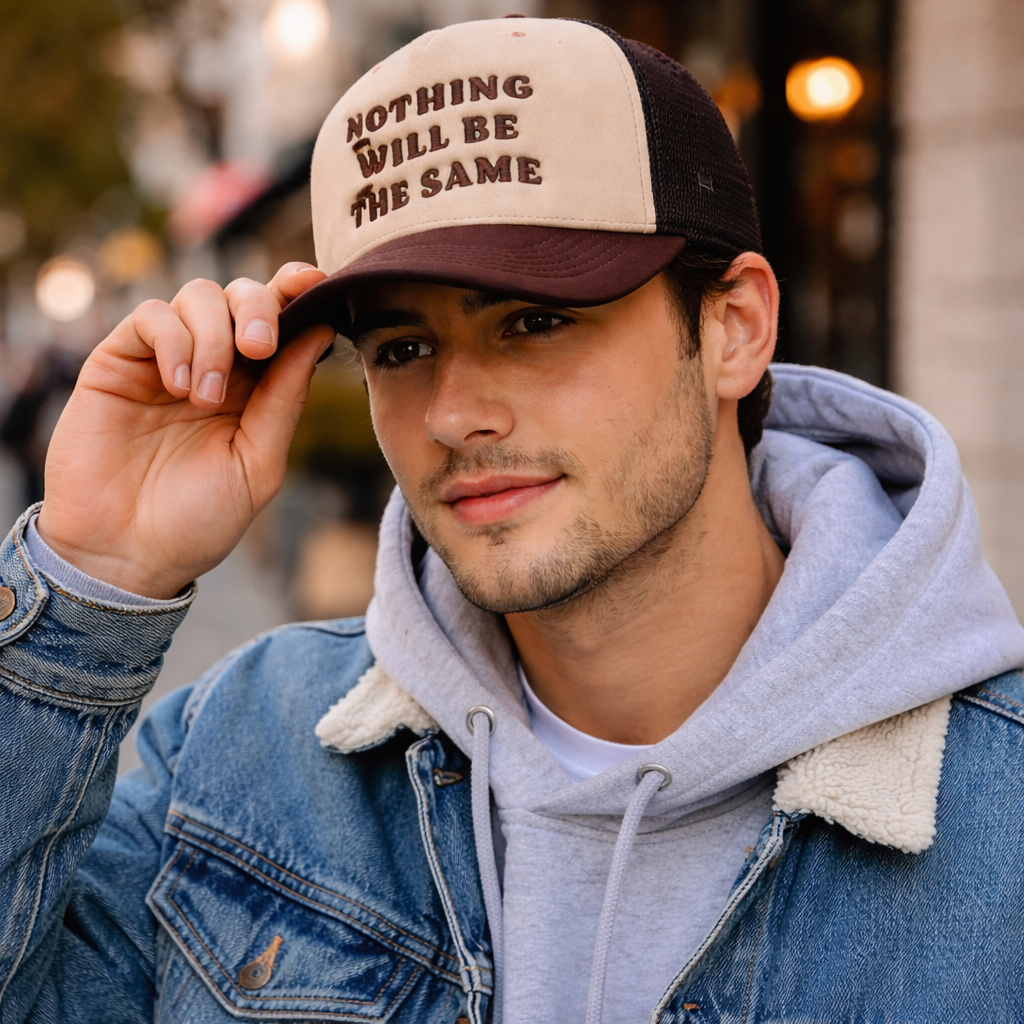 Brown & Beige Foam Trucker Hat with 3D Text Embroidery