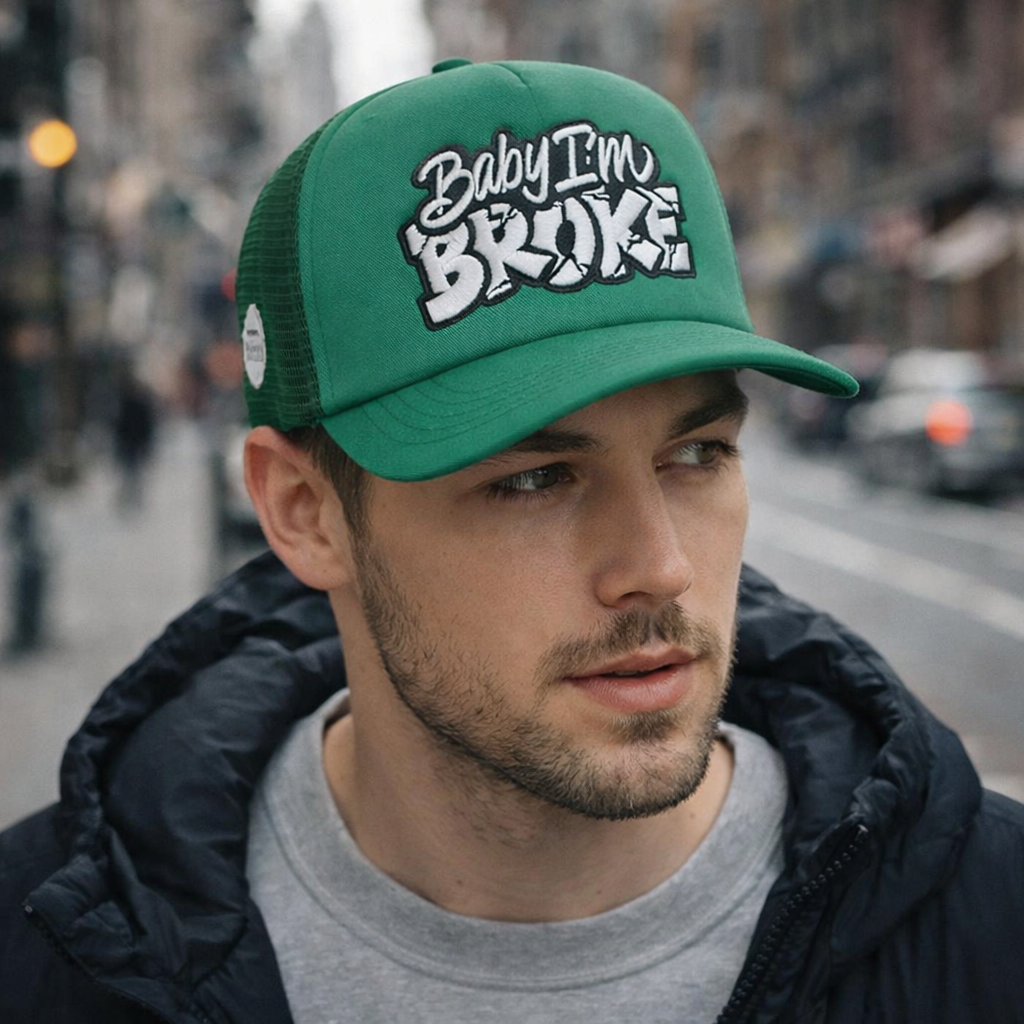 Green Foam Trucker Hat with Flat Embroidery – 5 Panel Street Style Cap