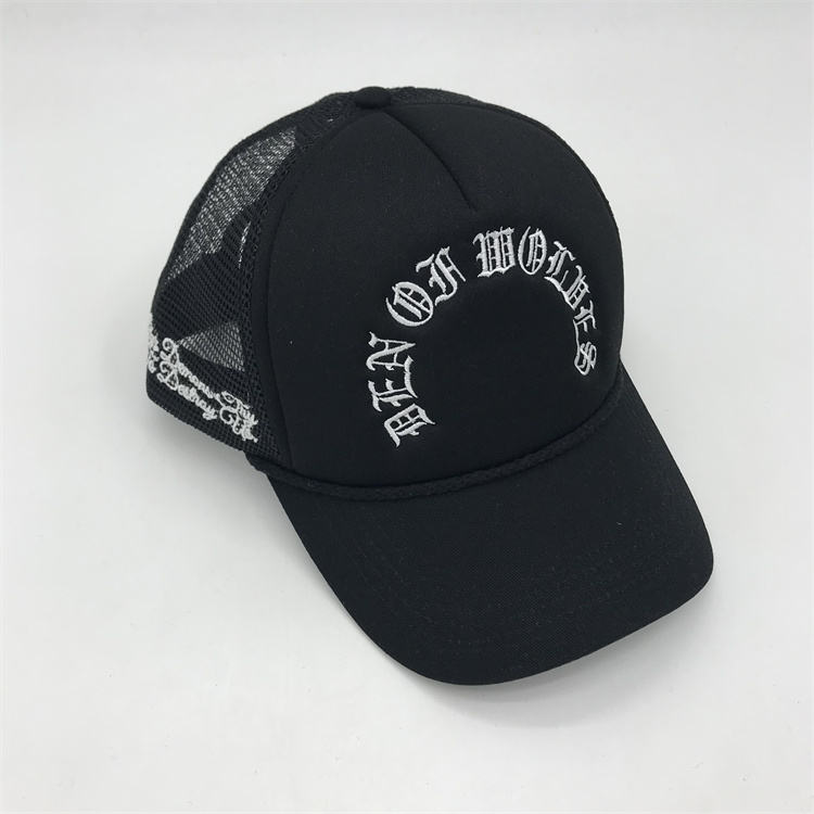 Vintage Gothic Mesh Trucker Hat with Flat Embroidery – Black Foam Cap