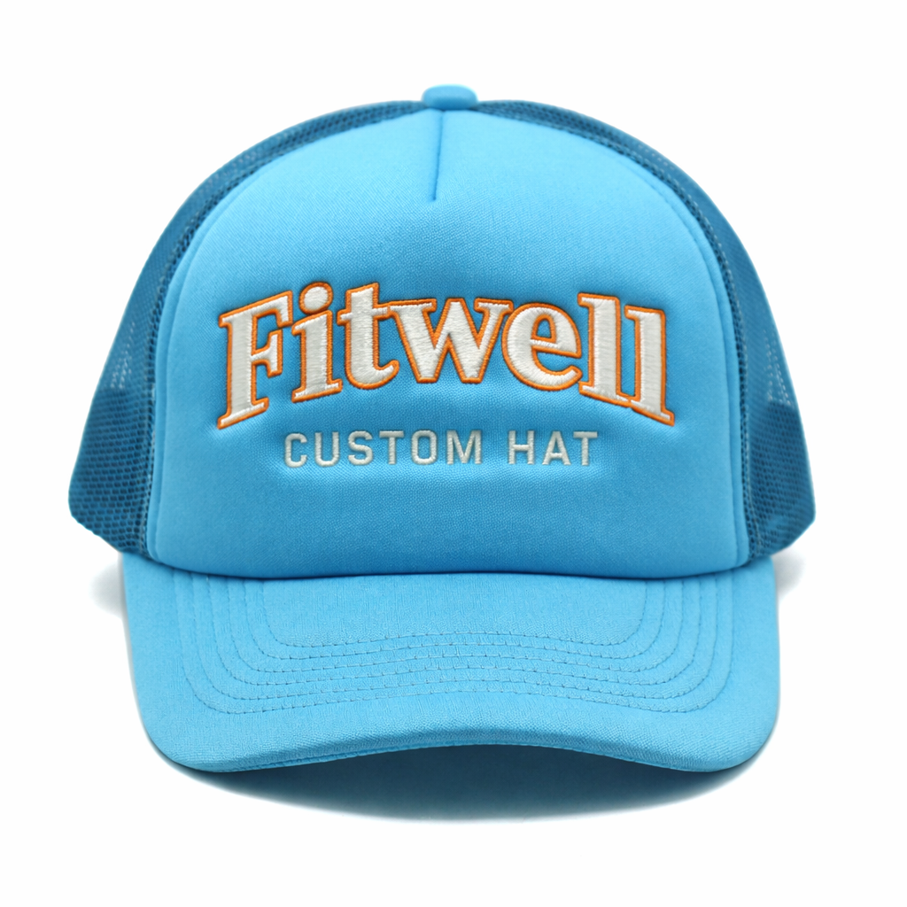 Blue Foam Mesh Trucker Hat with Flat Embroidered Logo