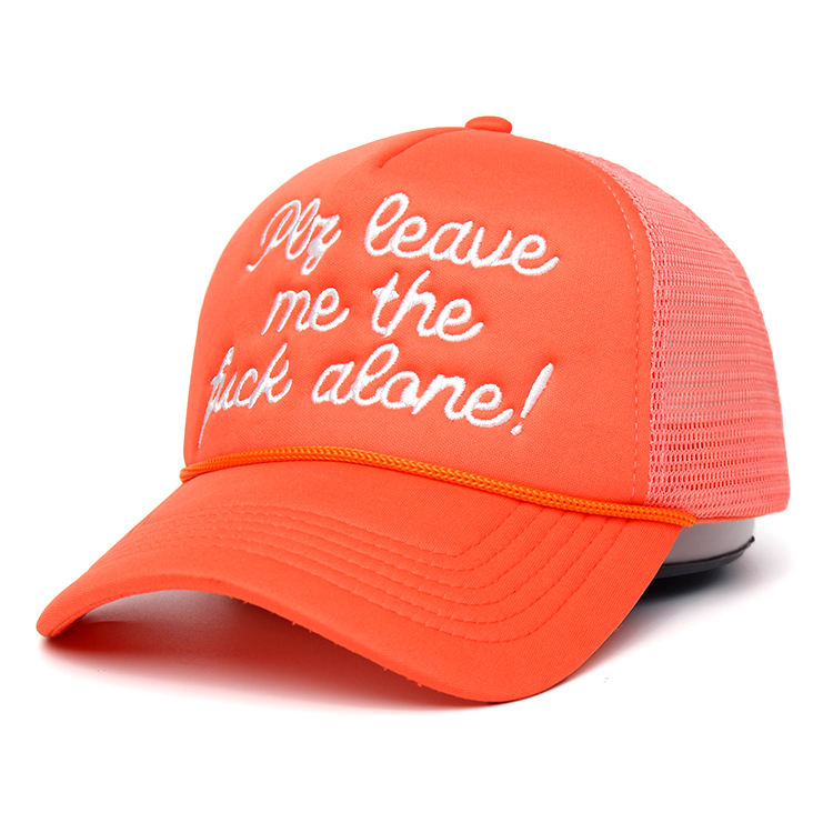 Bold Slogan Foam Trucker Hat – Orange 5 Panel Mesh Cap