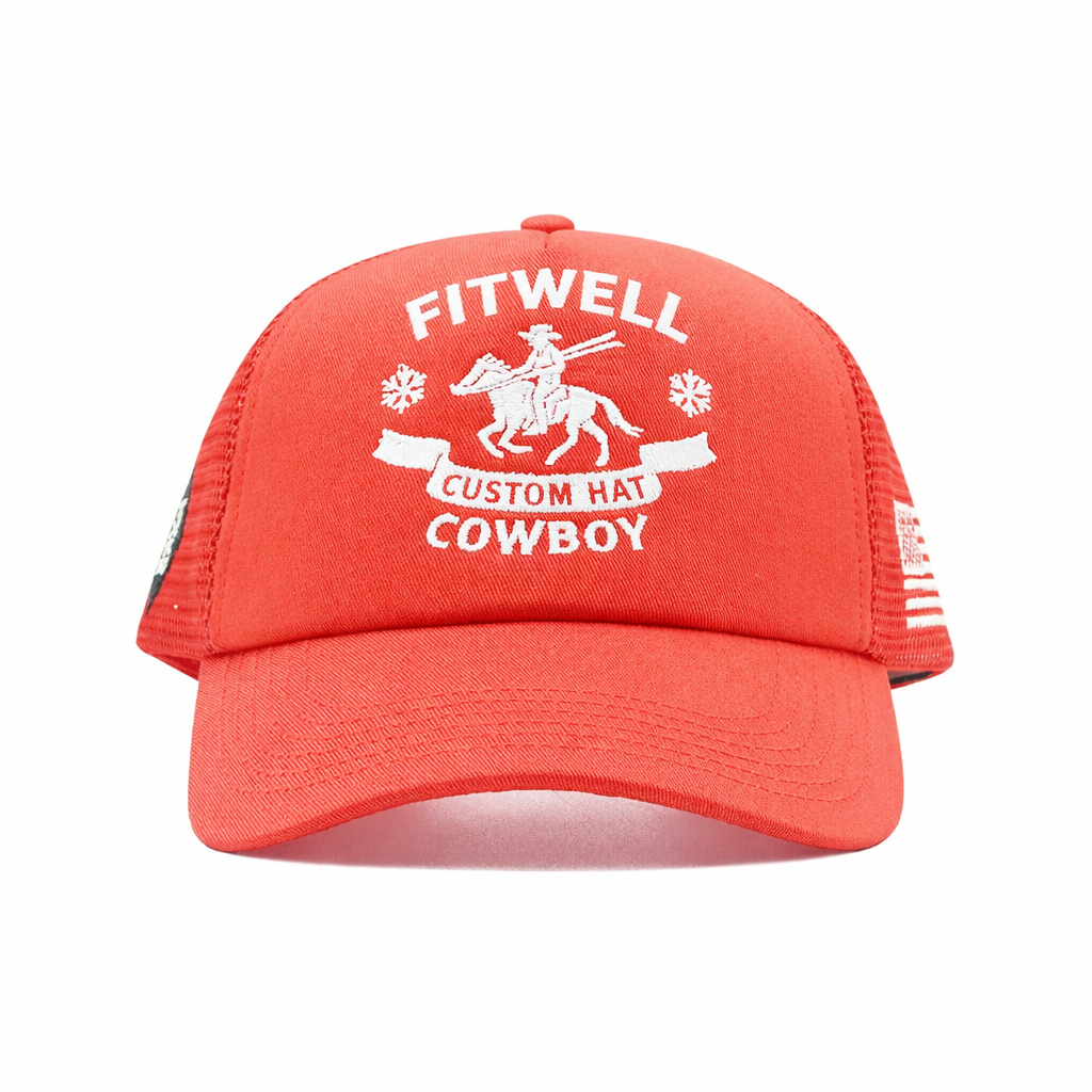 Canyon Cowboy Red Mesh Trucker Cap – Western 5-Panel Snapback Hat
