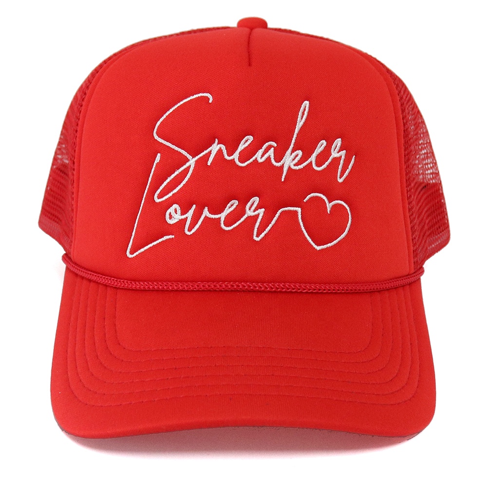 Red Trucker Hat with Sneaker Lover Embroidery