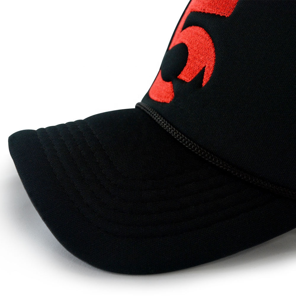 Black Foam Trucker Hat with Red Number 5 Flat Embroidery