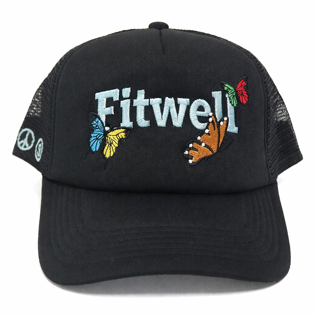 Butterfly Graphic Embroidered Black Mesh Back Trucker Cap