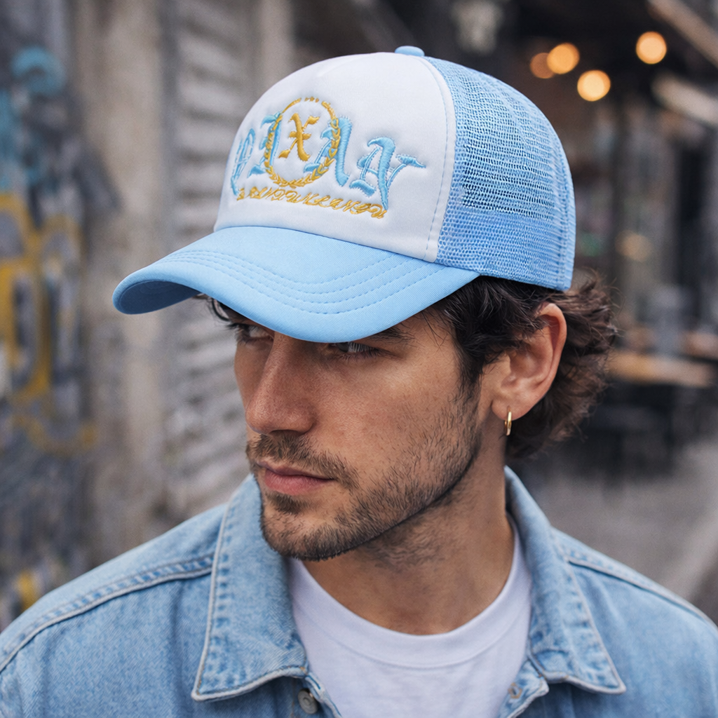 Colorful 5 Panel Foam Trucker Hat with Embroidered Logo and Mesh Back